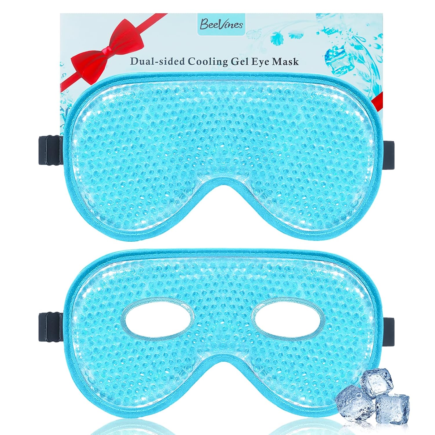 BeeVines Cooling Eye Mask, XL Jumbo Size Freezer Gel Eye Masks (Blue)