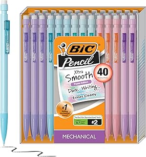 BIC Xtra-Smooth Pastel Mechanical Pencils with Erasers, Medium Point (0.7mm), 40-Count Pack, Bulk Mechanical Pencils for School or Office Supplies
