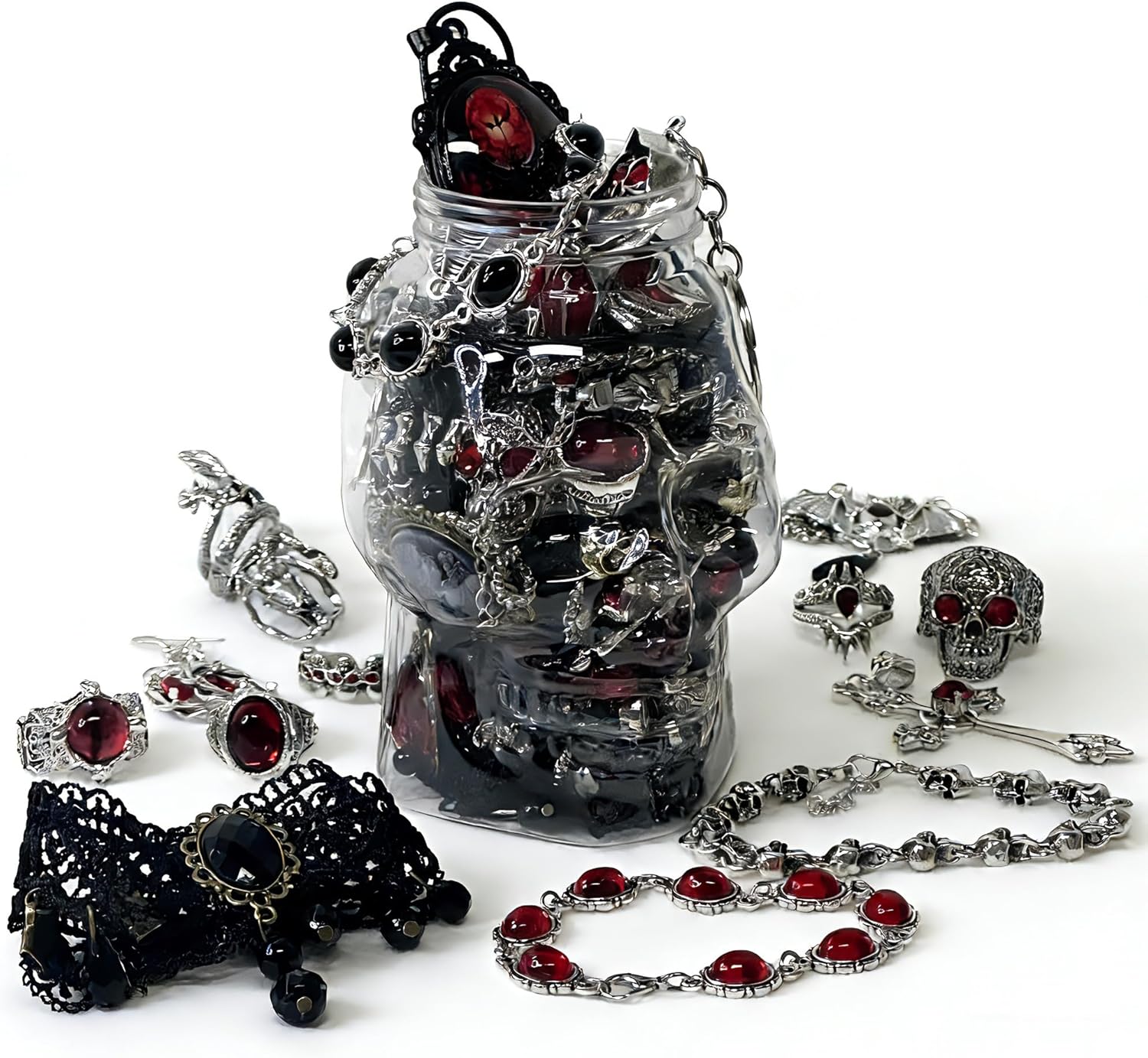 Mystery Jewelry Jar for Women, Gothic Witchy Jewelry Gift Set(Goth Boho Mixed Punk Everyday Necklaces,Earrings, Rings,Bracelets/Bangles),Valentines Day Gifts,Unique Alternative Fashion Romantic Present for Her
