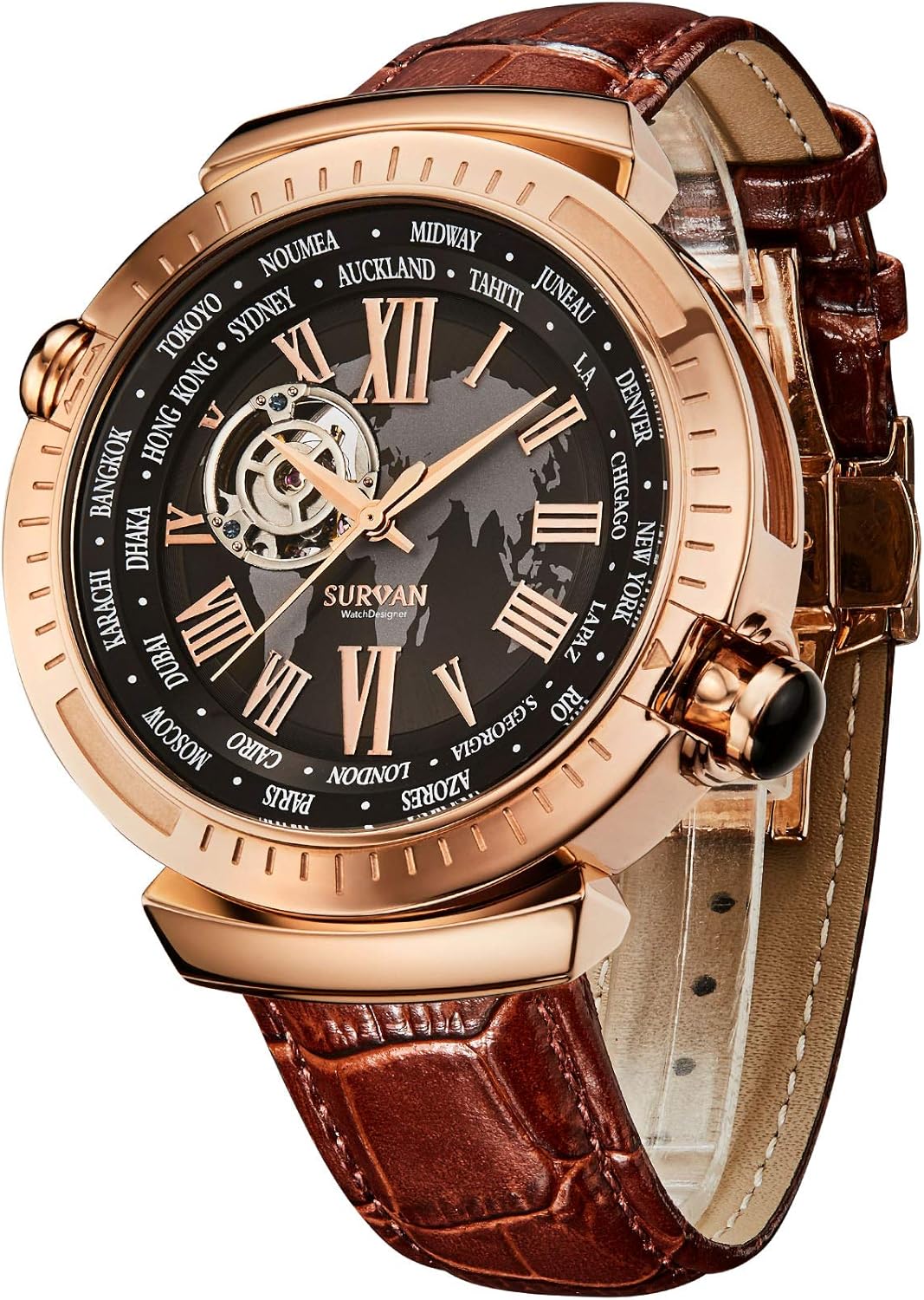 Automatic Watches for Men, Leather Strap Mechanical Watch, Water Resistant Skeleton Watch, Self Winding Watches for Men (No Battery Needed)