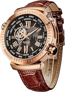 Automatic Watches for Men, Leather Strap Mechanical Watch, Water Resistant Skeleton Watch, Self Winding Watches for Men (No Battery Needed)