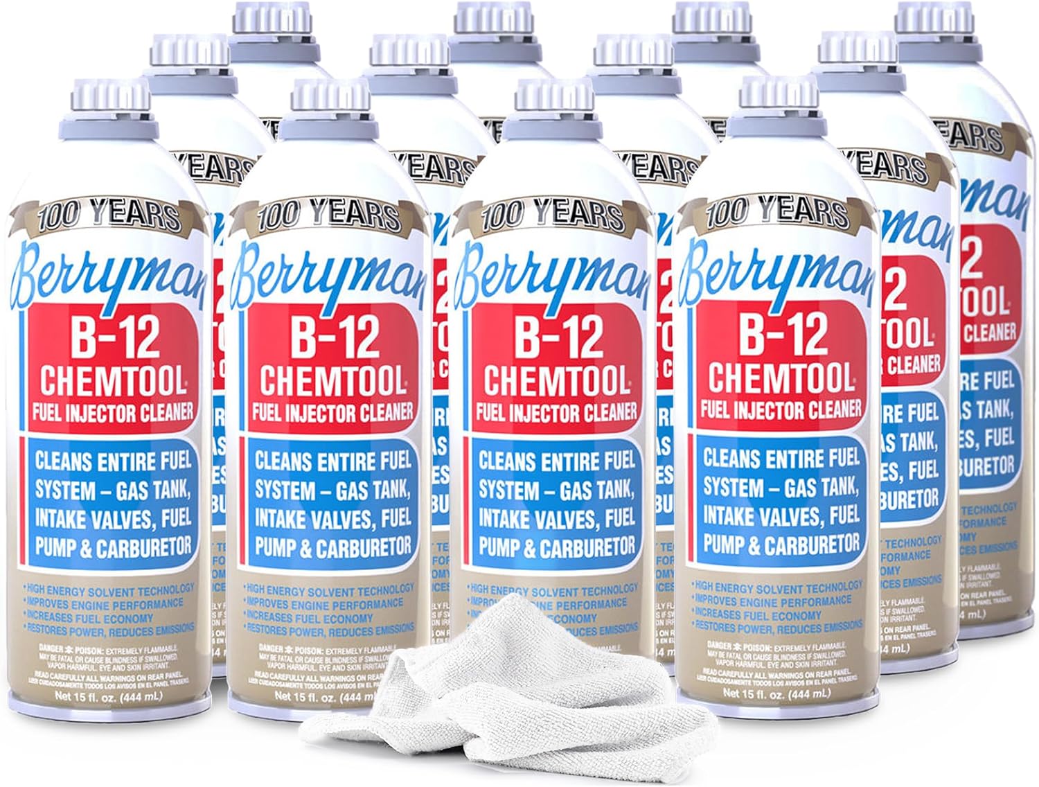Berryman B-12 Chemtool 0116 (12 Pack) - Fuel Injector Cleaner, 15oz Towel | Carburetor & Fuel System Cleaner Additive for Cars, Trucks, Vehicles