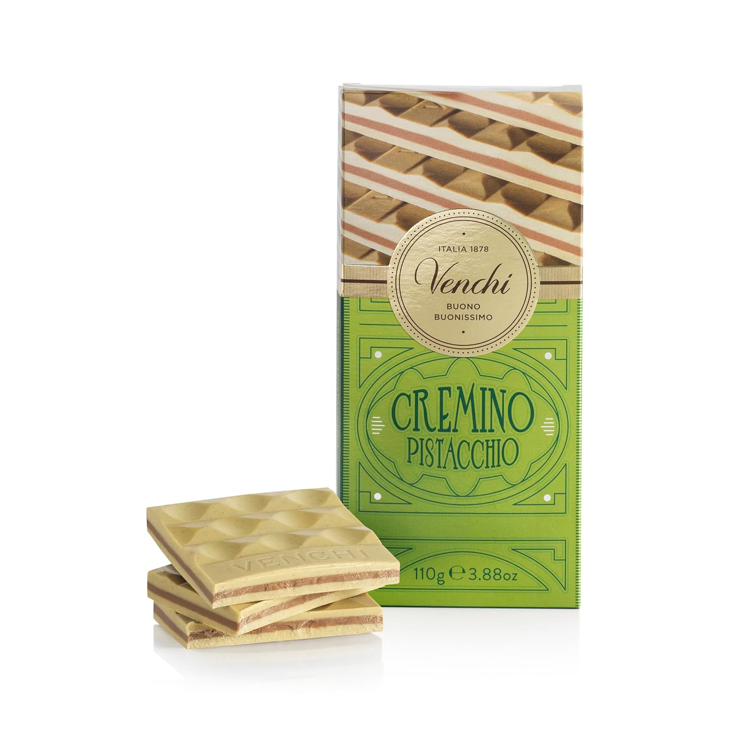 Venchi - Pistachio Cremino Chocolate Bar with Gianduja, 3.88oz - Gluten Free