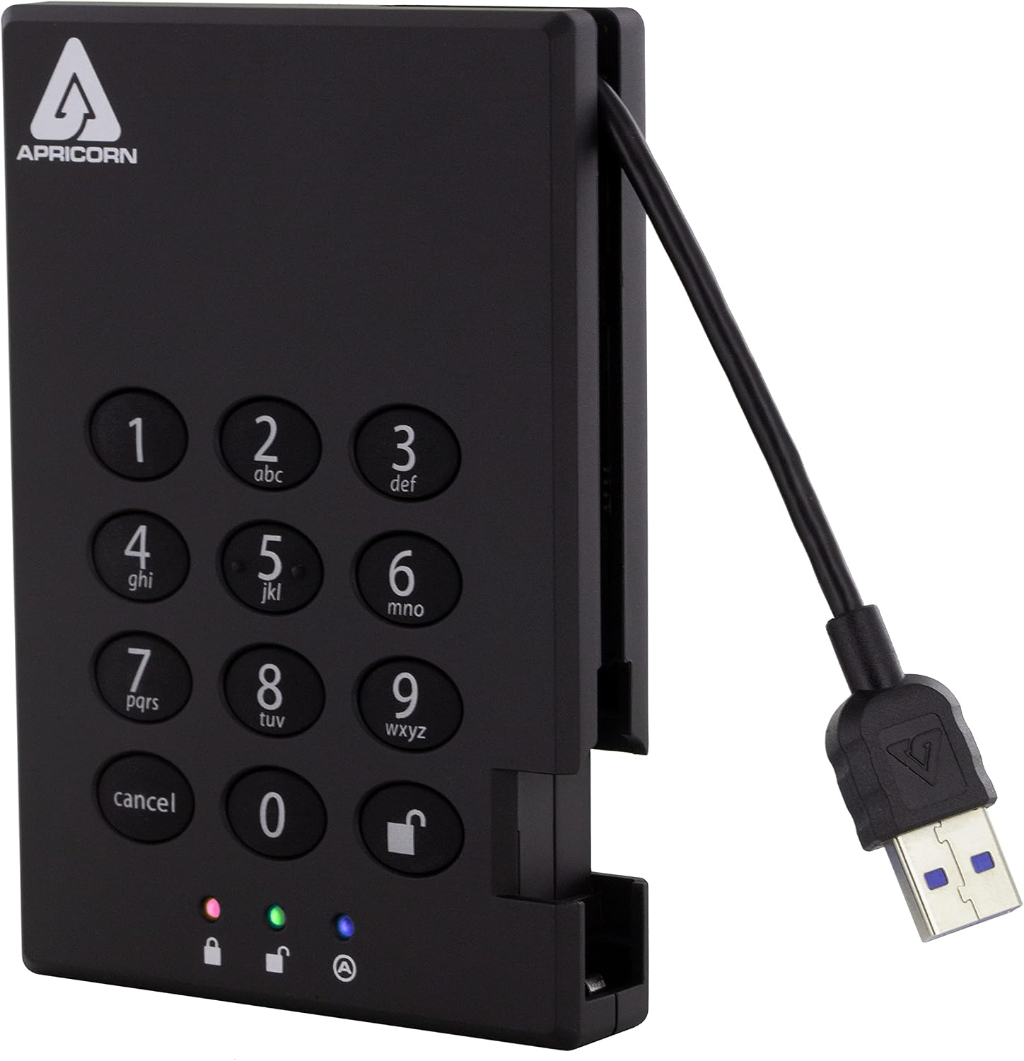 Apricorn 256GB Aegis Padlock USB 3.0 SSD 256-Bit Encrypted Portable Drive (A25-3PL256-S256)