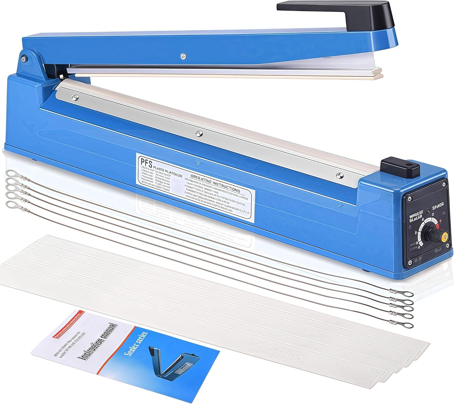Heat Sealer, Impulse Plastic Bag Sealer, Manual Seal Food Packing Machine, Heat Sealing Applicable & 1 Extra Replace Element Grip, Metal/ABS,for Plastic Bags PE PP Bags (blue-400mm)