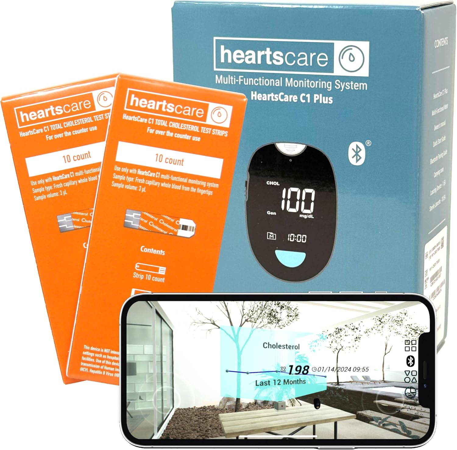 HeartsCare Total Cholesterol Testing kit - 20 Strips and 1 Meter
