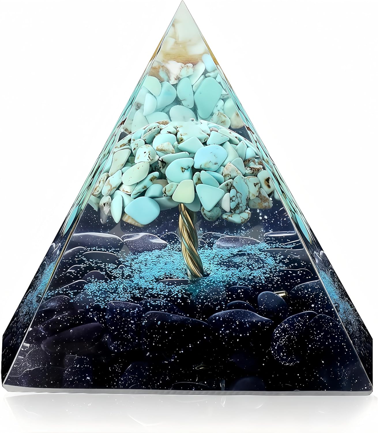 Tree of Life Turquoise Crystal Stone with Blue Sandstone Quartz Orgone Pyramid Reiki Charged for Protection Crystal Healing Meditation Energy Orgonite Pyramid