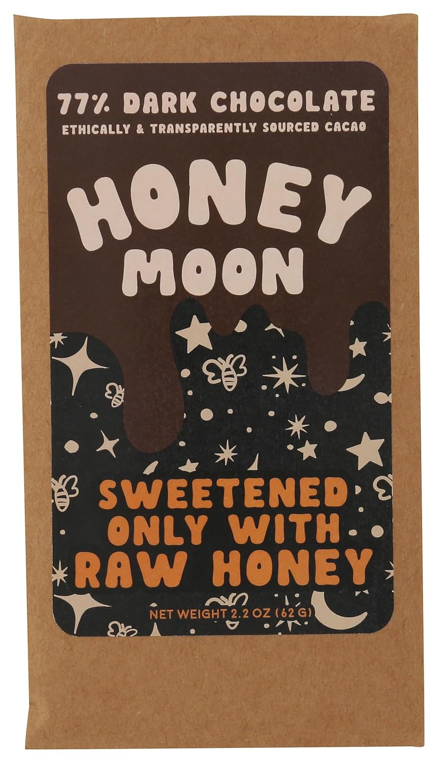 Honeymoon Chocolates, Chocolate Bar, 2.2 oz, Simple Ingredients, Sweetened with Honey (Full Size, 77% Semuliki Forest Uganda Dark Chocolate)