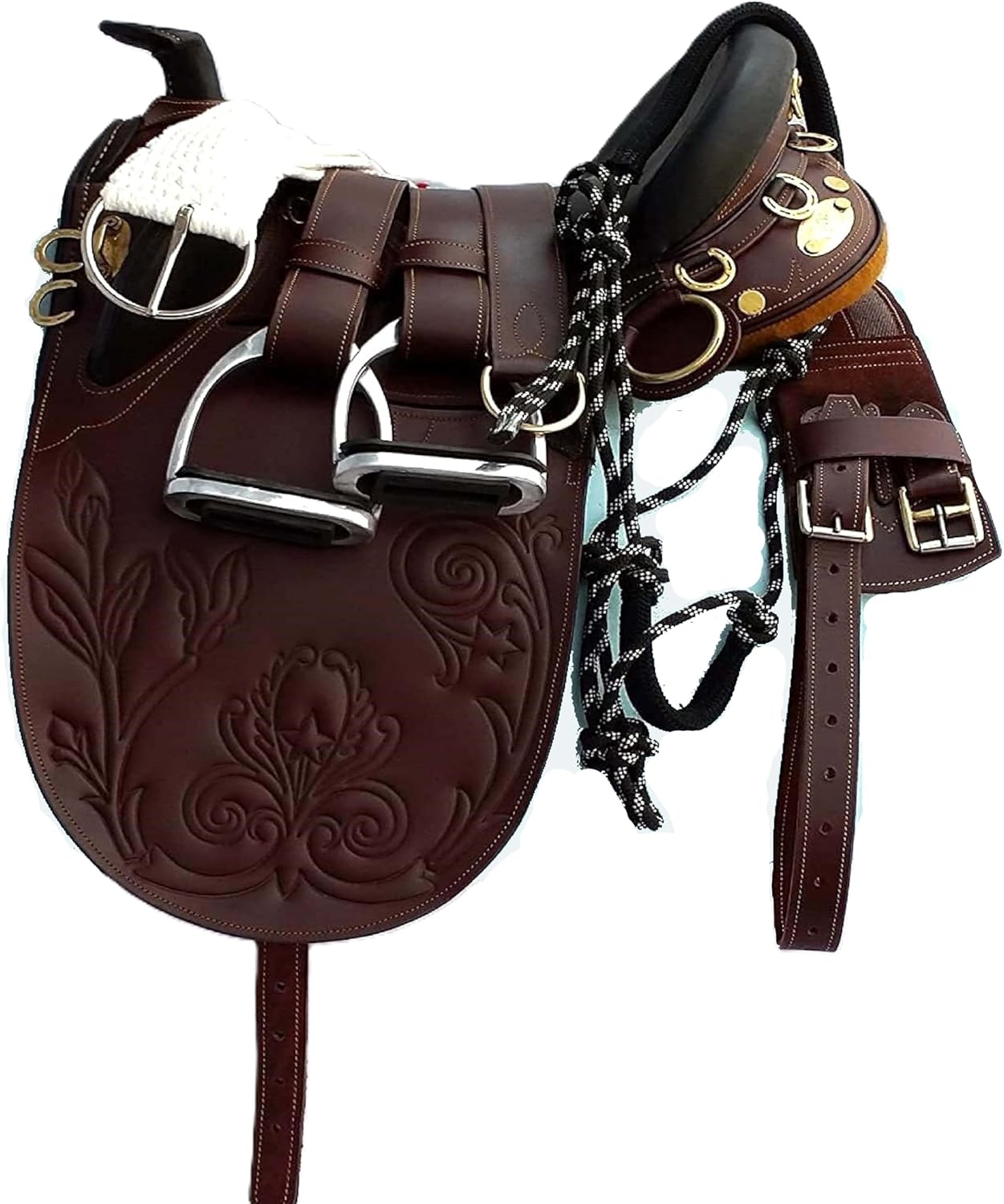 Australian Horse Saddle Embossed Black Leather | Aussie Style Hand Made Saddle Non Slip Saddle Seat | Collection Horn Bush Rider Natural Leather | All Customization Available