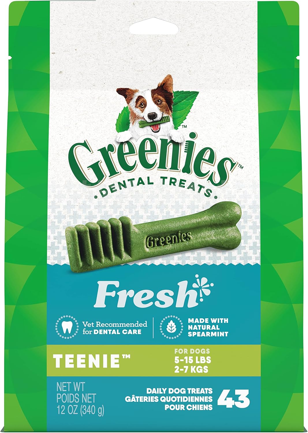 Greenies TEENIE Natural Dental Care Dog Treats Mint Fresh Flavor, 12 oz. Pack (43 Treats)