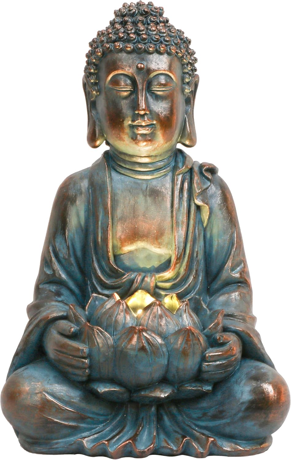 TERESA'S COLLECTIONS Garden Ornaments Outdoor, Bronze Meditating Buddha Statue with Solar Lights Lotus, Waterproof Resin Zen Decorations, Buddha Ornaments Gifts, Indoor Outdoor 27.5CM