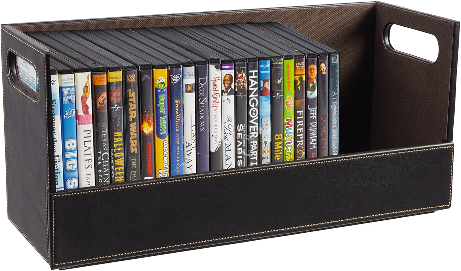 Stock Your Home DVD Storage Box, Movie Shelf Organizer for Blu-Ray, Video Game Cases, CDs, VHS Tape Display Stand, Disc Holder Can Store Up to 28 DVDs, Faux Leather (Espresso)