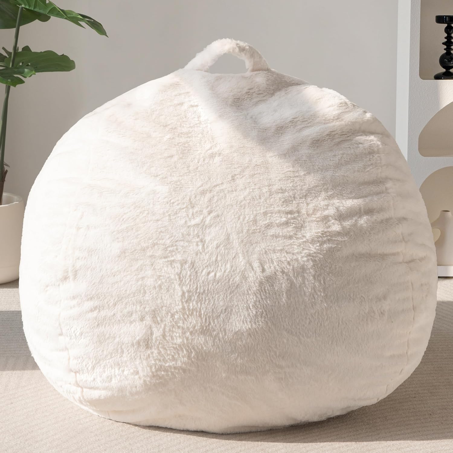 MAXYOYO Bean Bag Chair, Giant Armchair Bean Bag for Adult Teens with Foam Filling Included, Living Room Furniture Cord Lazy Chair (Beige)