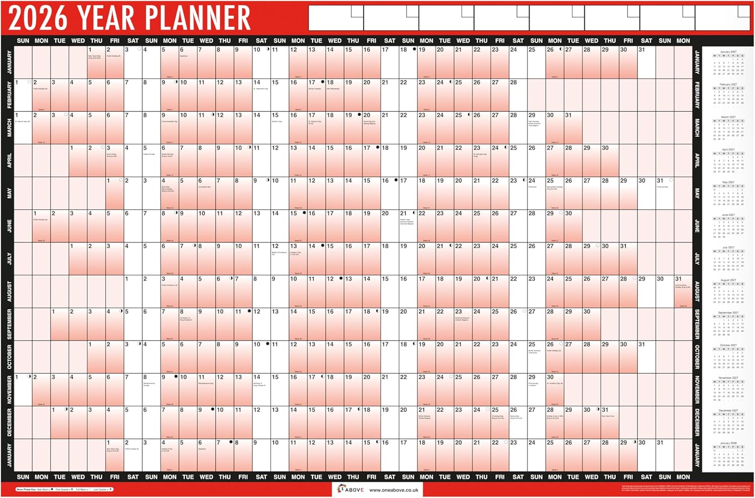 2026 Wall Planner Calendar – A1 Large 85cm x 58cm Laminated Year Planner with Stickers & Dry Wipe Pen – Reusable Annual Wall Chart for Office, Home, School