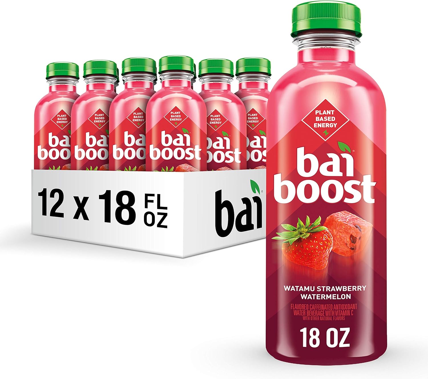 Bai Boost Watamu Strawberry Watermelon, Antioxidant Infused Beverage, 18 fl oz bottle (Pack of 12)