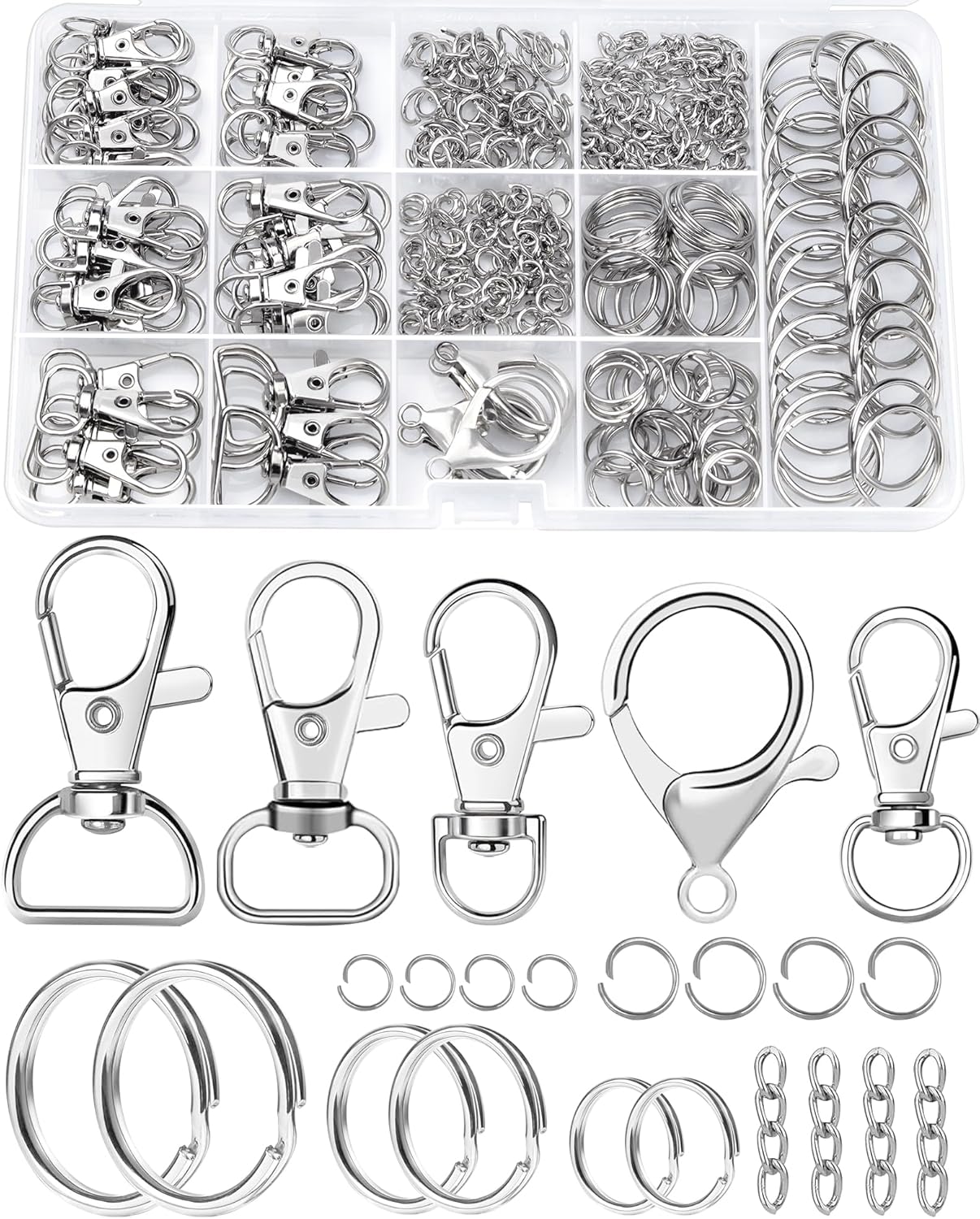 325PCS FIVEIZERO Keychain Making Kit - Keychain Clip with Key Ring, Lobster Claw Clasp, Swivel Snap Hook, Jumprings & Extender Chain for Crafts, DIY Projects & Purse Making Supplies