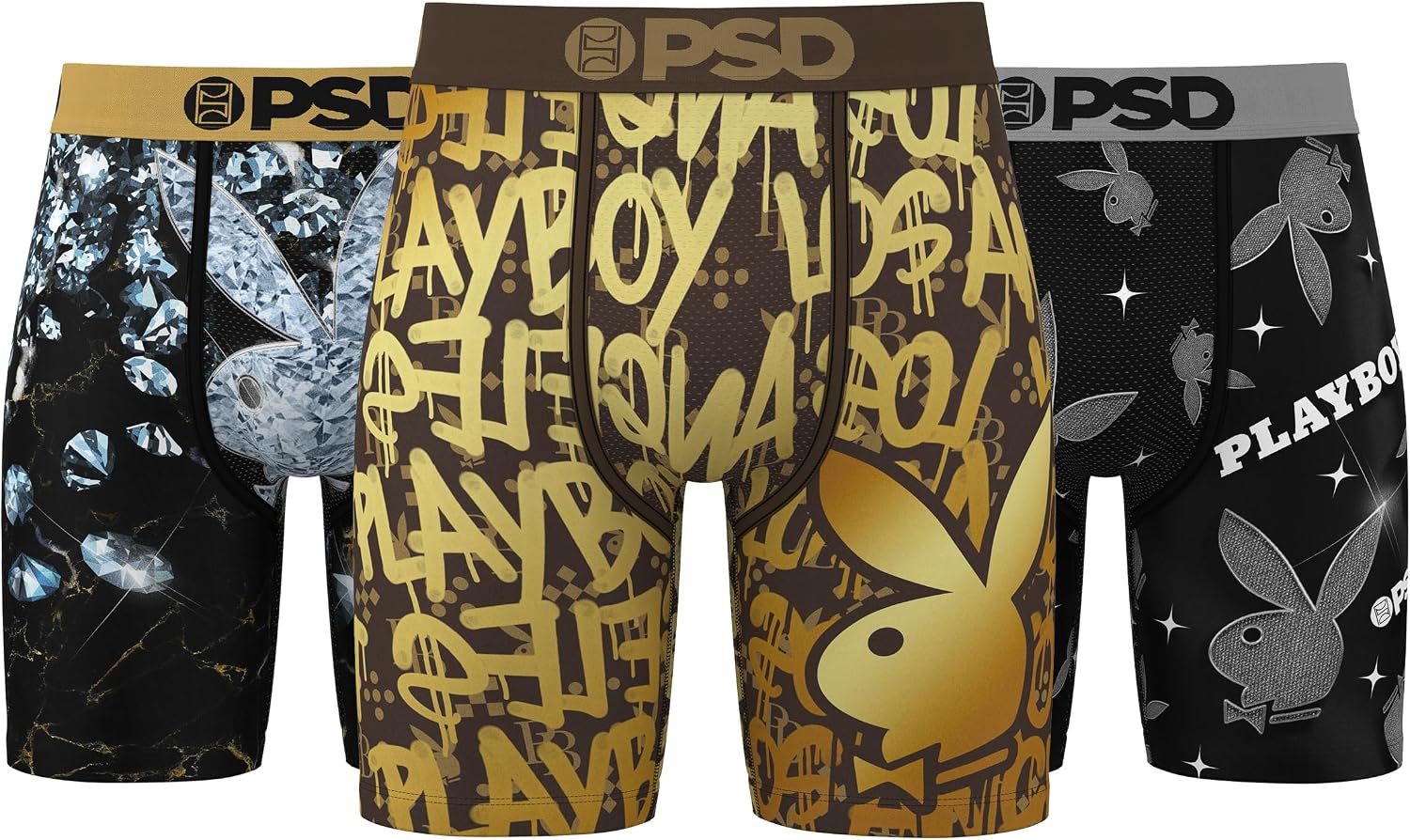 PSD Mens Underwear Playboy Graphic Print Boxer Briefs, Packs & Singles