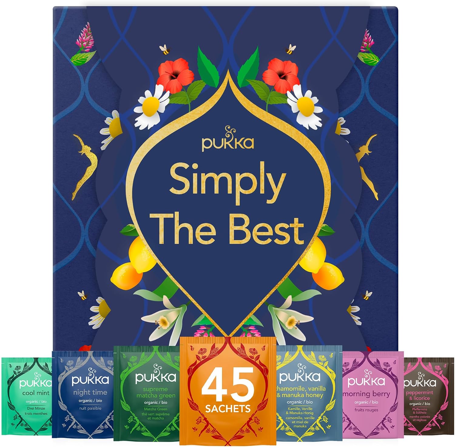 Pukka Herbs Premium Herbal Tea Selection Gift Set Box with Simply The Best Sleeve, Self-Care Eco-Friendly Selection, 45 Tea Bags, 9 Delicious Flavours