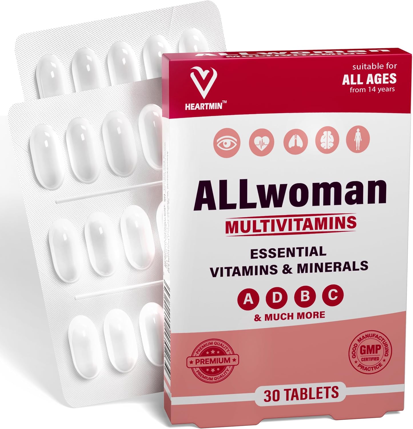 Women's Multivitamins with 14 Essential Vitamins & Minerals for Women's Health – 30 Tablets – Vitamin A, B, C, D, Iron, Zinc, Folic Acid – Vegetarians – Made in The UK