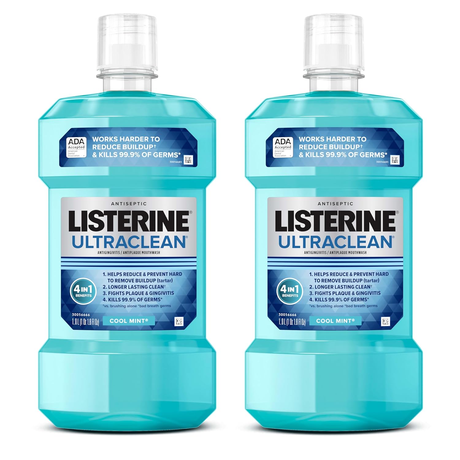 Listerine Ultraclean Oral Care Antiseptic Mouthwash, Everfresh Technology to Help Fight Bad Breath, Gingivitis, Plaque & Tartar, ADA-Accepted Oral Rinse, Cool Mint, 1 L, Pack of 2