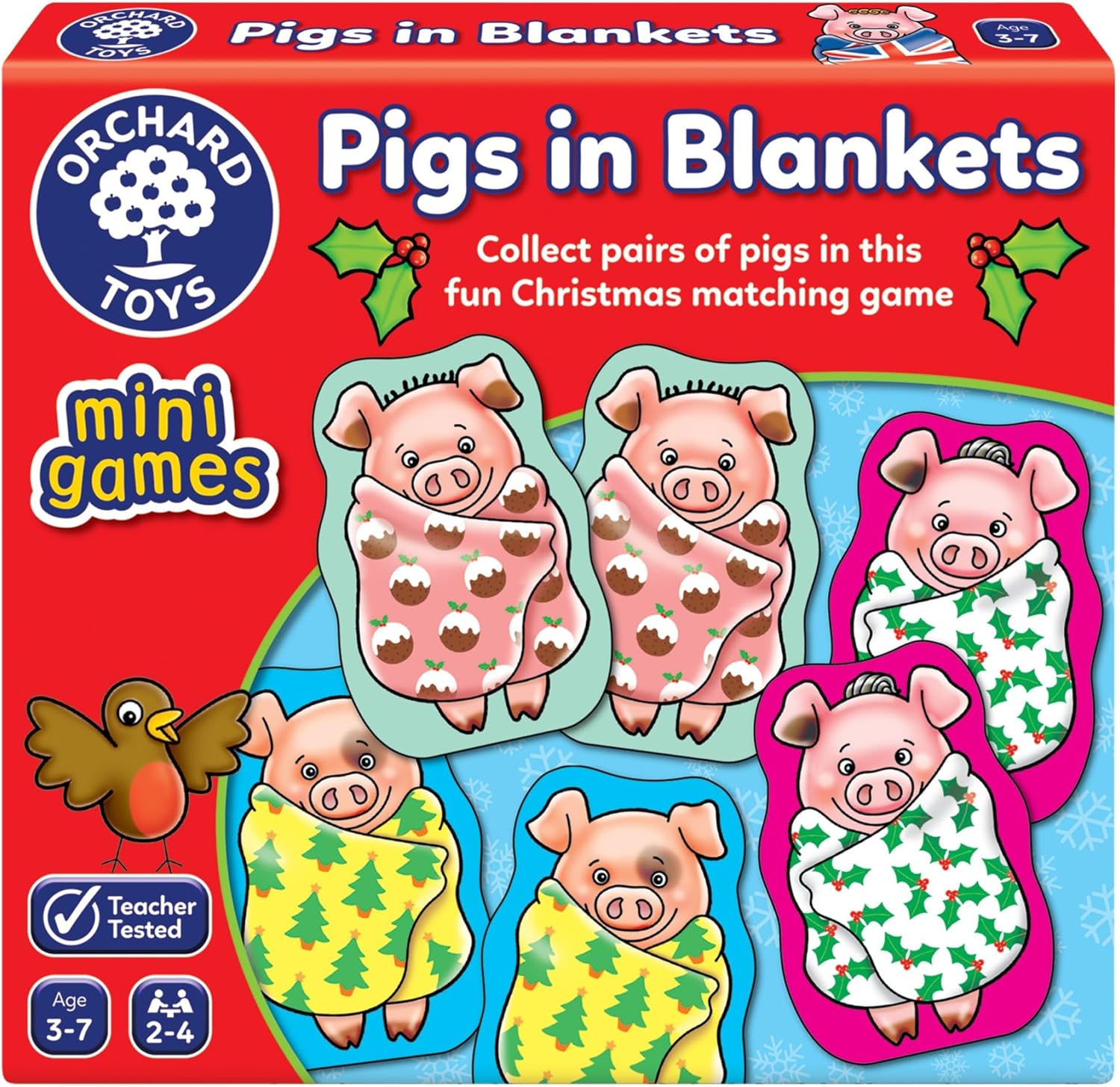 Orchard Toys Pigs in Blankets Mini Game, Christmas Stocking Filler, Advent Gift, Small and Compact, Educational Game, For Kids Age 3-7