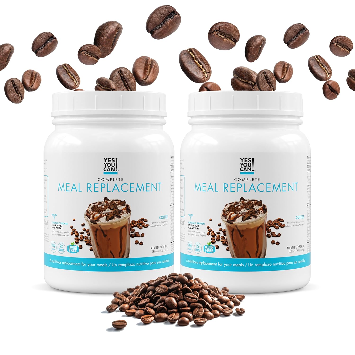 Yes You Can! Complete Meal Replacement - 15 Servings (2 Pack), 20g of Protein, 0g Added Sugars, 22 Vitamins and Minerals - All-in-One Nutritious Meal Replacement Shake (Coffee)