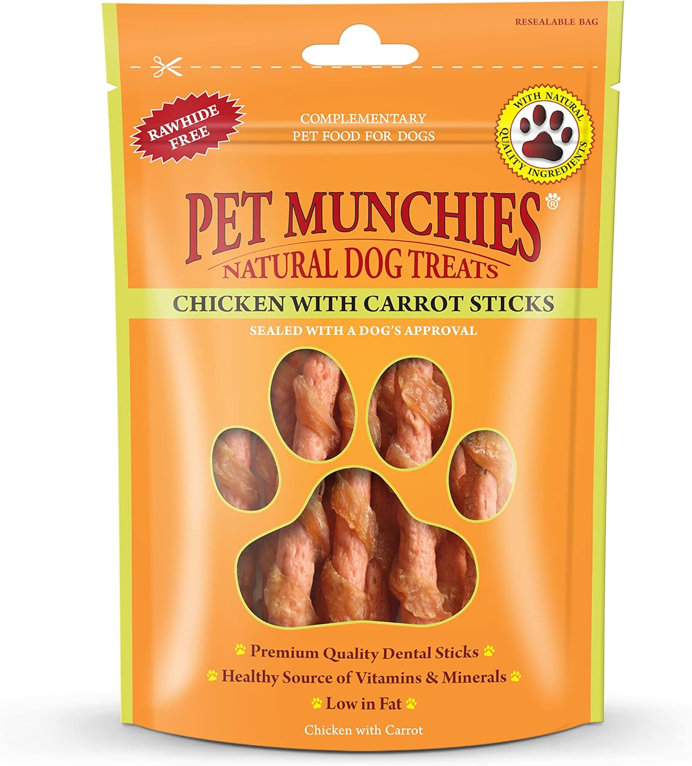 Pet Munchies Chicken with Carrot Sticks Dog Treats, Healthy Dental Chews with Natural Real Meat, Low in Fat 80g