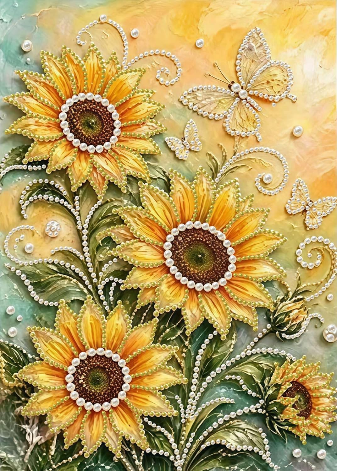 GEMOUJ Sunflower Pearl Diamond Art Kits for Adults 12 x 16 Inch