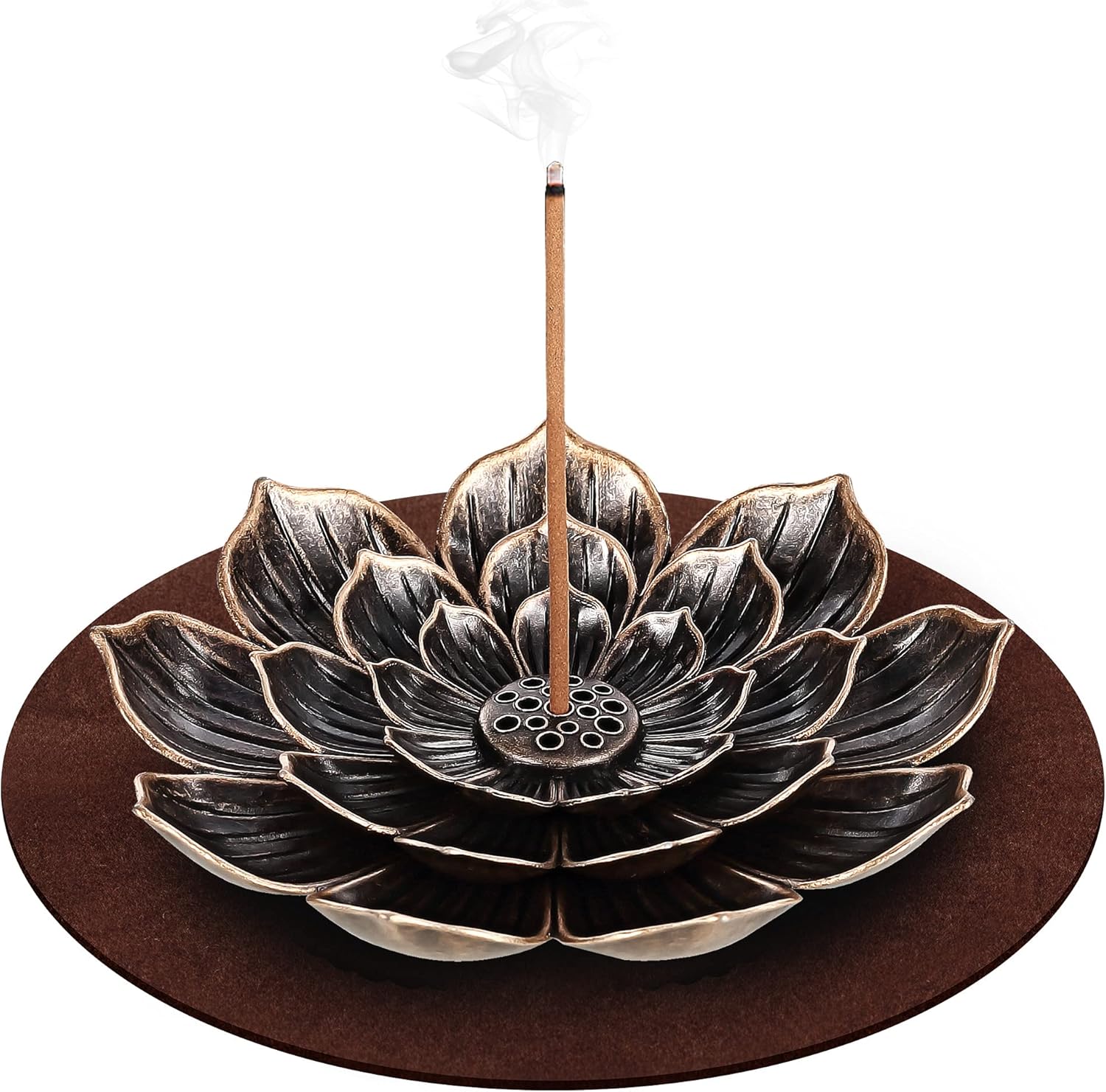 DK177 Incense Holder, Brass Incense Stick Holders,Lotus Incense Burner Holder,Cone Coil Incense Holders for Sticks,with Ash Catcher and Cushion-4 Inch/10 cm