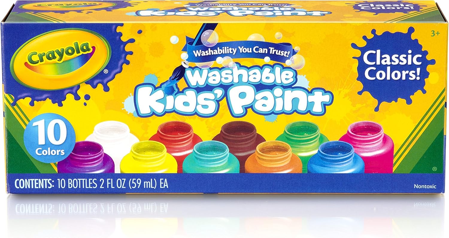CRAYOLA Washable Paints - Assorted Colours (Pack of 10) | Perfect for Any Arts & Crafts Needs - Easily Washable | Ideal for Kids Aged 3+ (Packaging may vary)