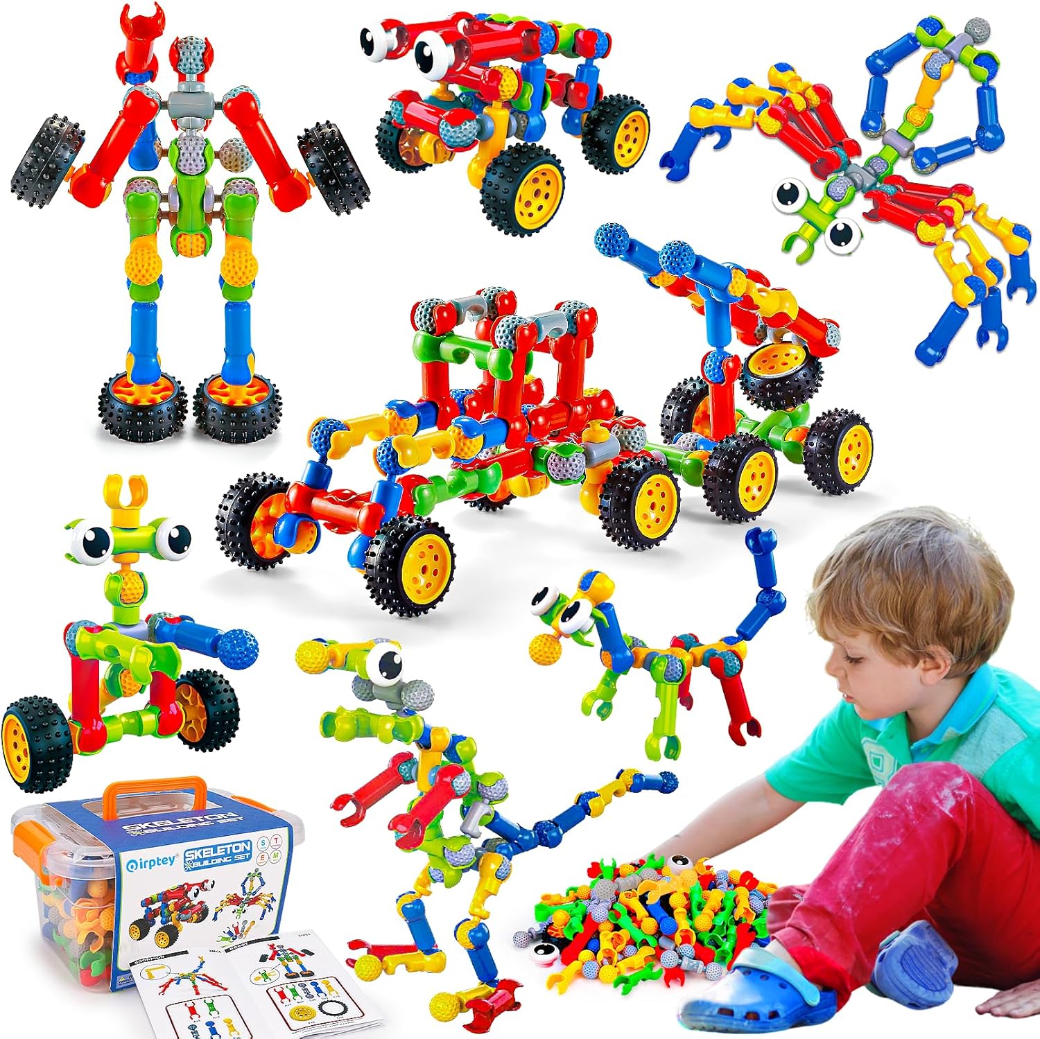 Kids STEM Building Toys for 3 4 5 6 7 8+ Year Old Boy Girl Birthday Gift, 125 Pcs Preschool Classroom Educational Building Blocks Stem Kits Activities Ages 3-5 4-8 5-7 6-8 Engineering Creative Games