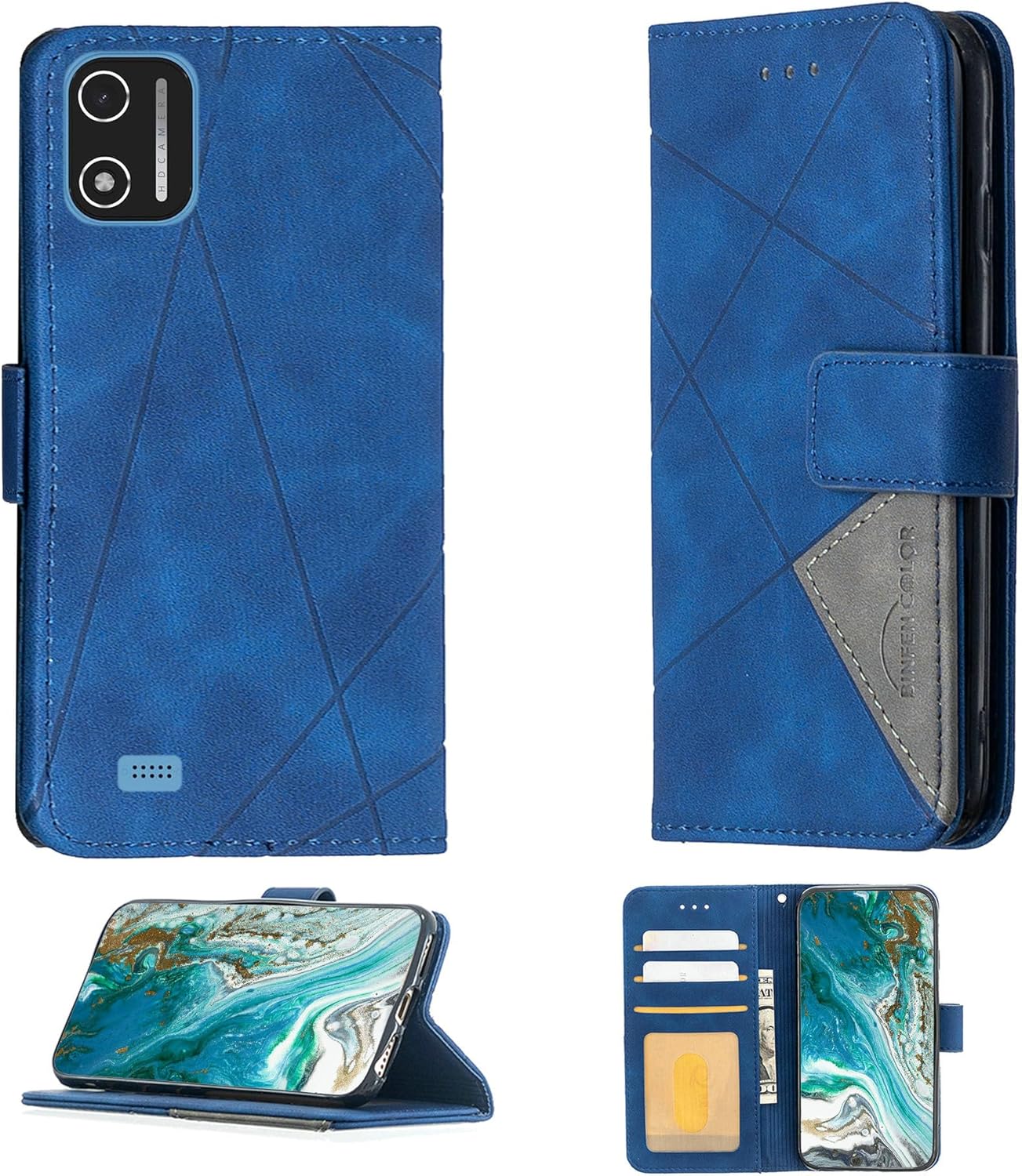 Aroepurt Case Compatible for Xgody X32 Phone Case Cover [with Tempered Glass Screen Protector] Flip Stand Cover PU Leather Wallet Case Blue