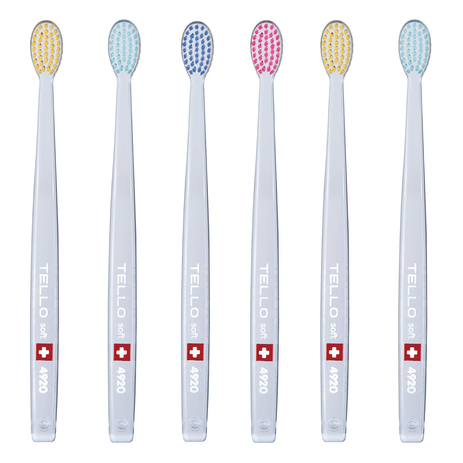 TELLO 4920 Adult Soft Swiss Toothbrush for Gentle Cleaning, 6-Pack