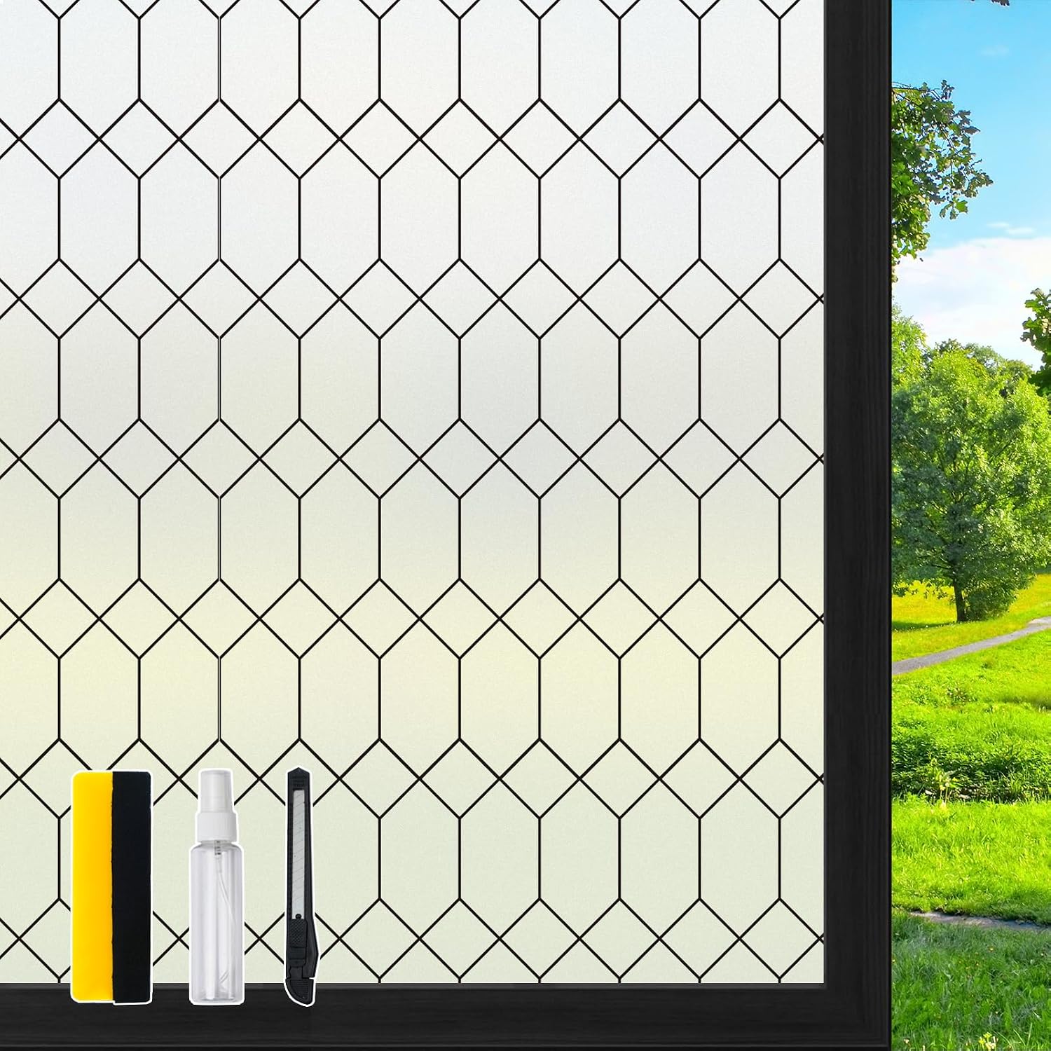 DKTIE Moroccan Lattice Window Privacy Film Stained Glass 17.7in X 78.7in