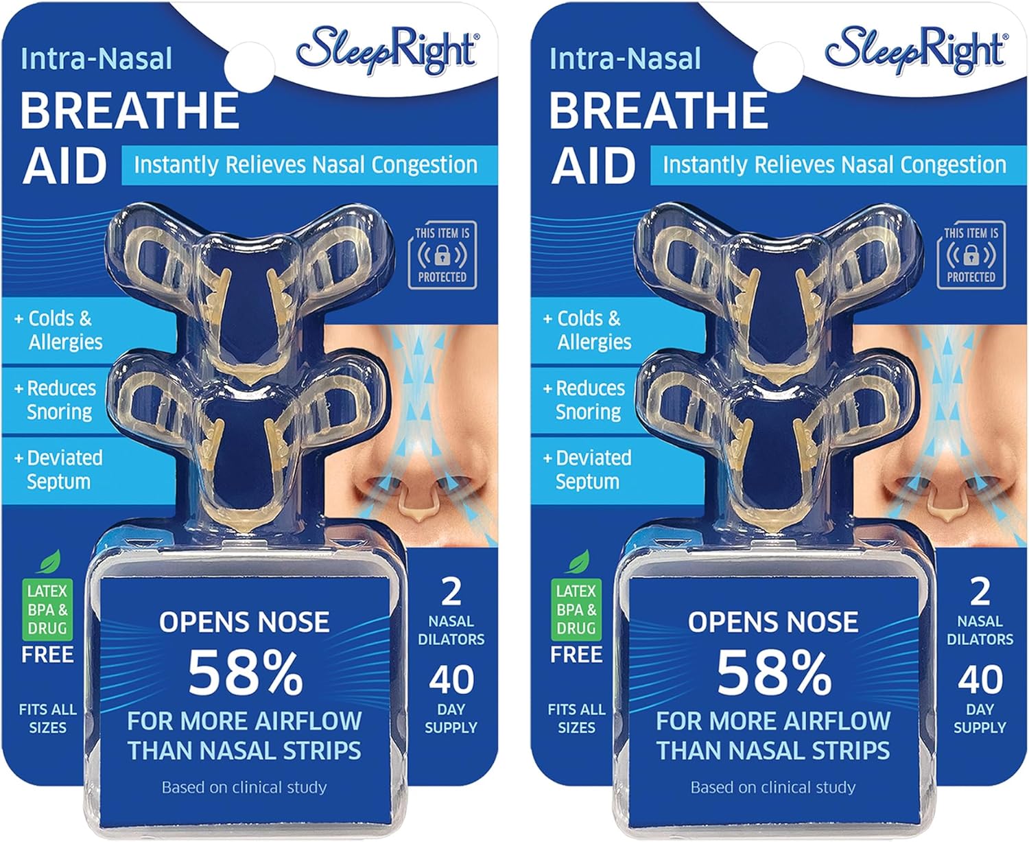 SleepRight Intra-Nasal Breathe Aids Breathing Aids for Sleep Nasal Dilator Snore Reducer - 2 Pack (4 Count)