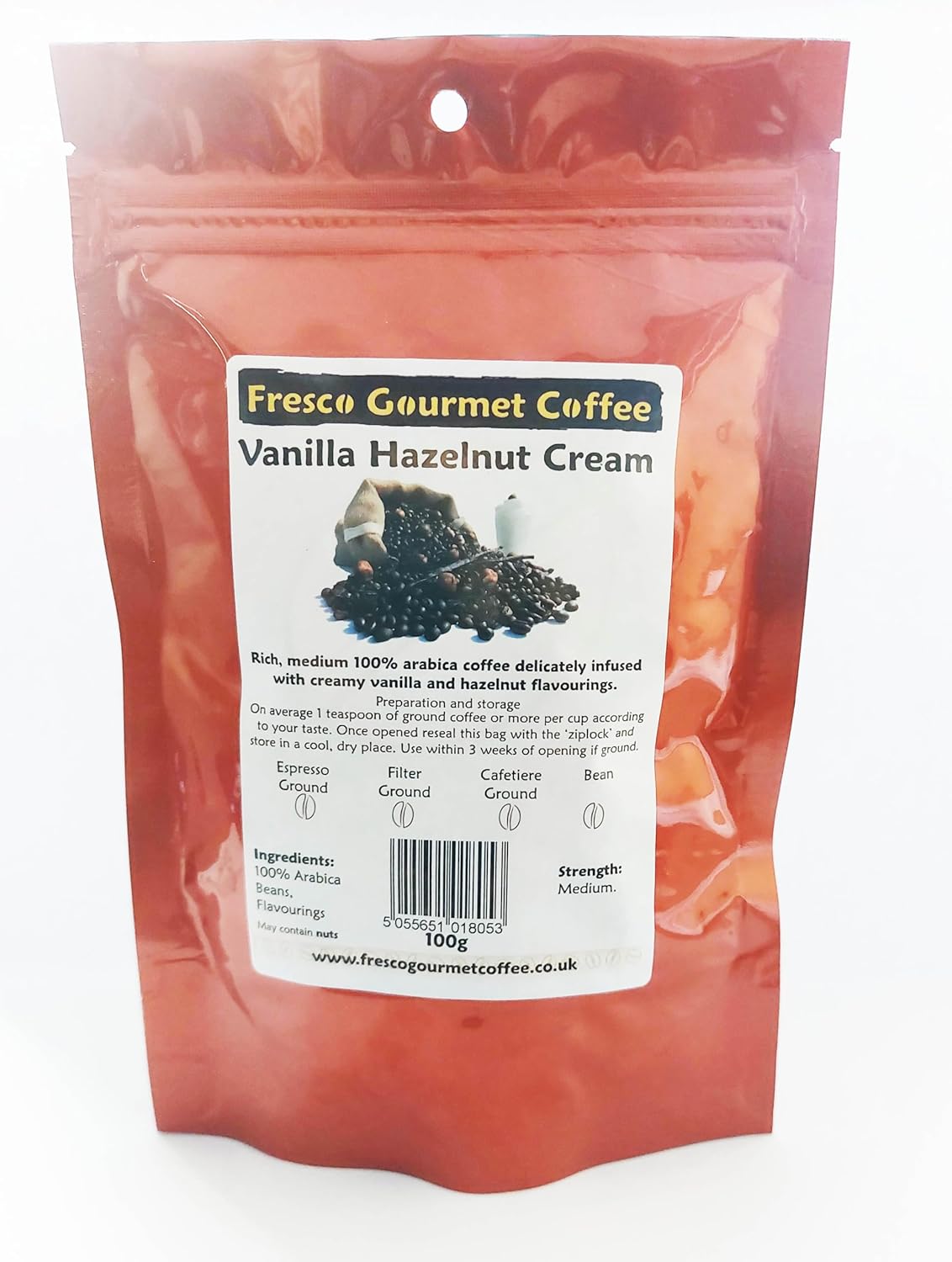 Flavoured Coffee Bean - Vanilla Hazelnut Cream Ground for Espresso Coffee Maker 1kg