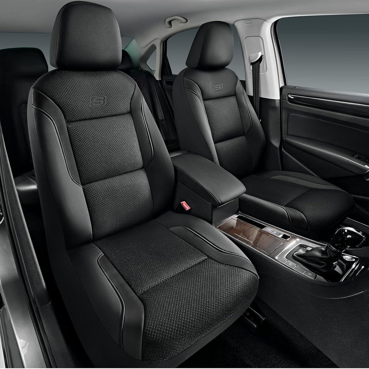 Skechers Memory Foam Leather Car Seat Covers, Air Cool Mesh Thick Seat Covers, Car Seat Covers Front Seats Airbag Compatible, Automotive Comfort for Most Cars, Vans, Trucks, SUV,Black