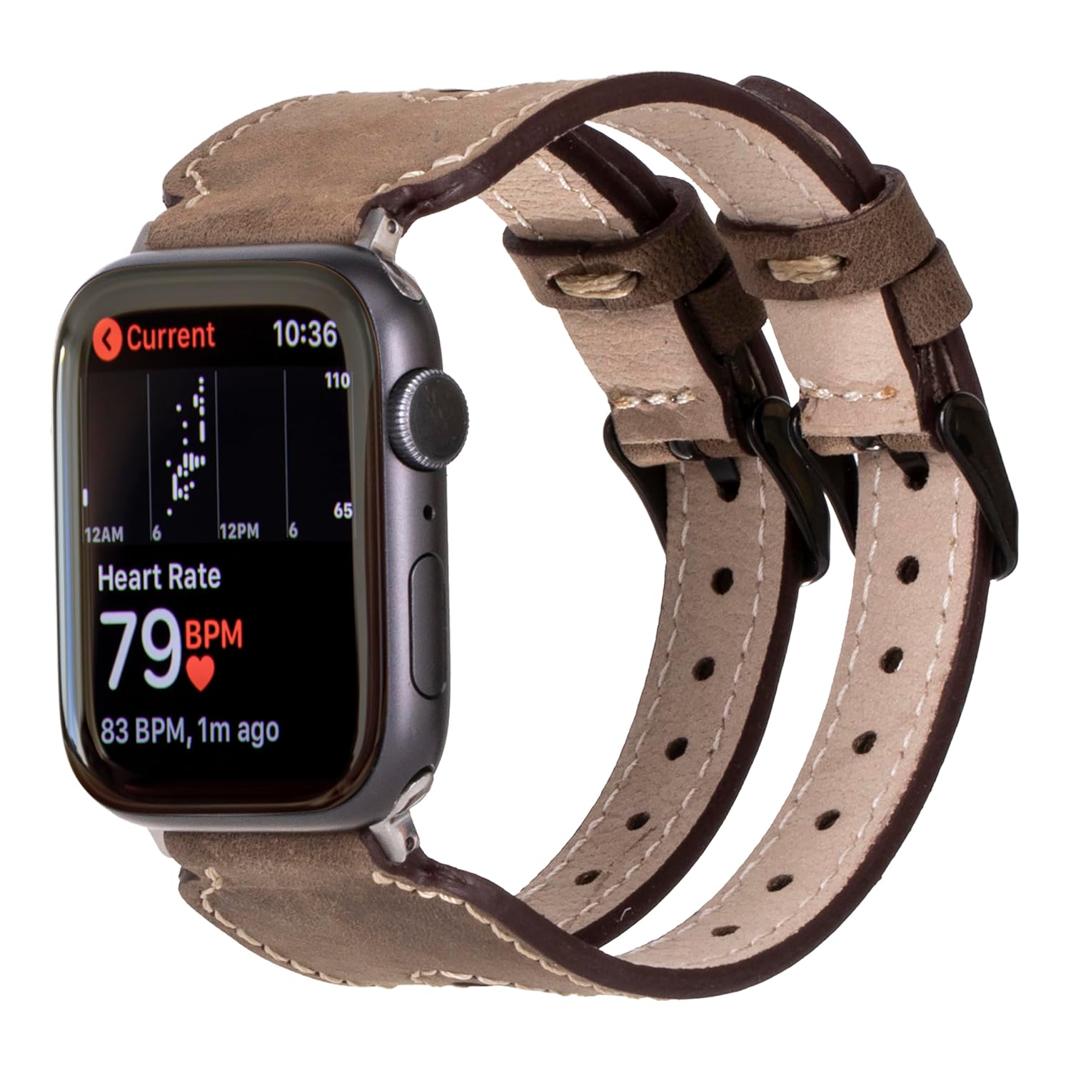 Apple Watch Band 46mm for men & women, Handmade Genuine Leather, Double Wings Watch Band Compatible with iWatch Series 10 9 8 7 6 5 4 3 2 1 SE Ultra, Wristband Medium/Band-Mocha