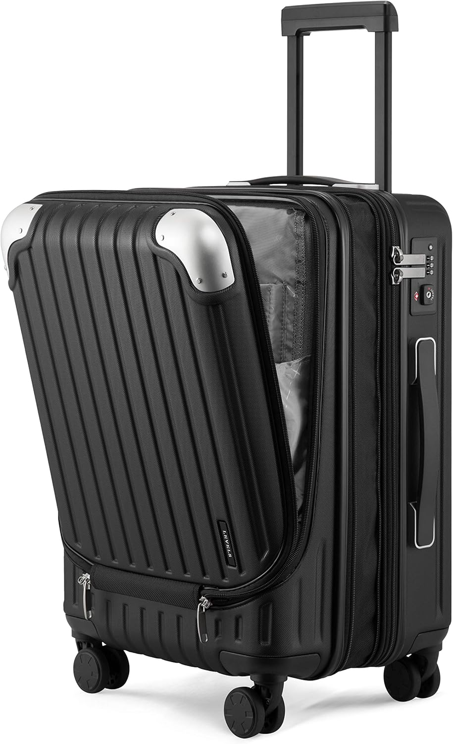 LEVEL8 Carry on Suitcase, 55CM Hand Luggage Expandable with Laptop Compartment, ABS+PC Hardshell Spinner Trolley Cabin Size with 4 Wheels, TSA, Black
