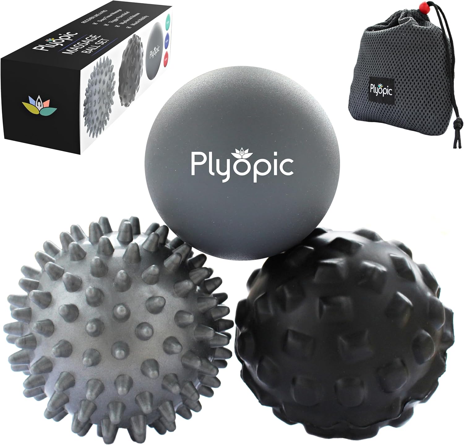 Plyopic. Massage Ball Set – for Deep Tissue Muscle Massage, Myofascial Release, Trigger Points, Mobility, Plantar Fasciitis - Eliminate Muscle Tension & Tightness in Your Back Neck Foot
