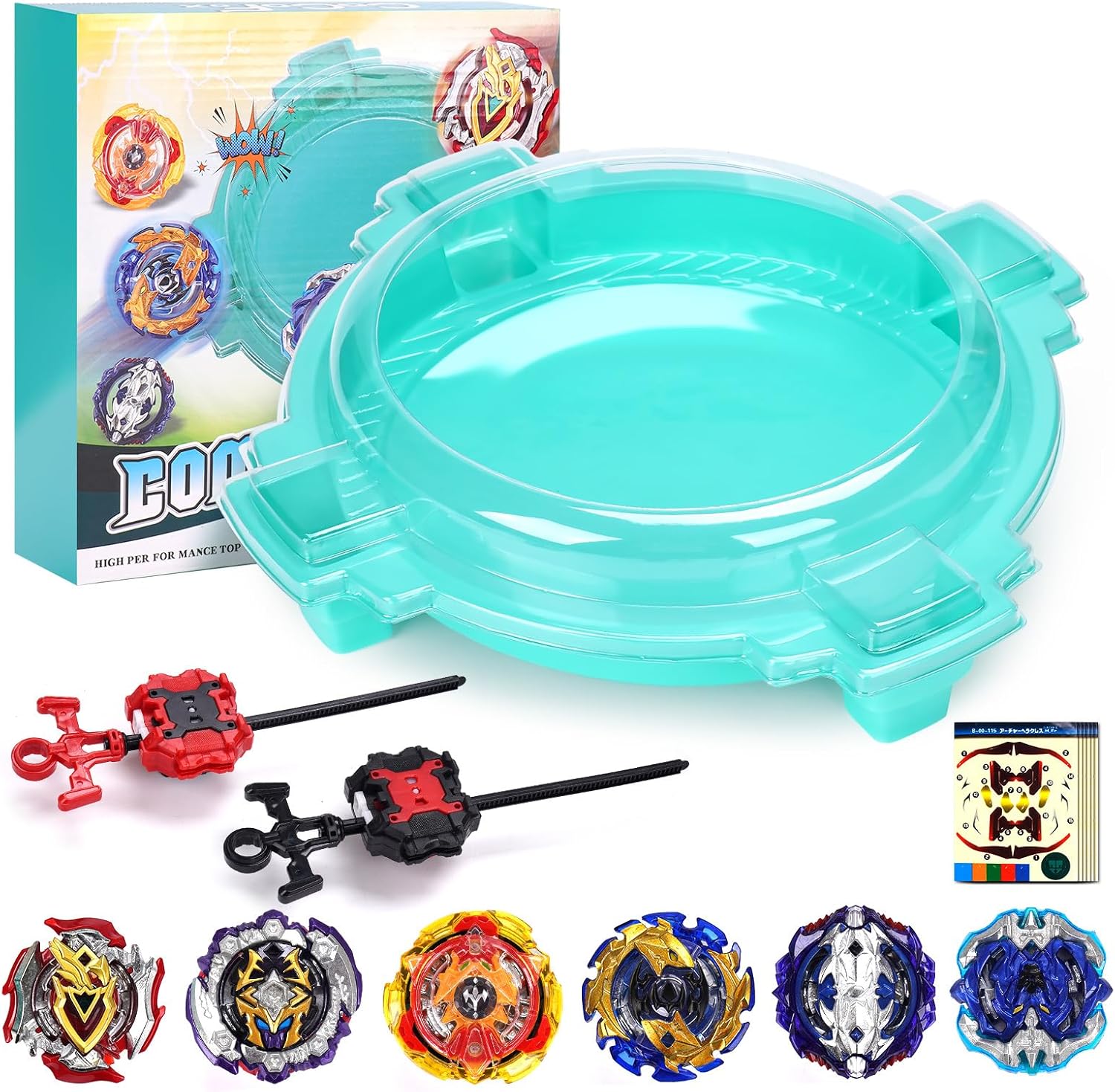 AIBREAY Stadium Burst Set - 6 Spinning Tops, 2 Launchers, 1 Arena, Battle Spinner Arena for 6+ Years Old Kids, High-Speed Action, Game Toy Gift for Boys