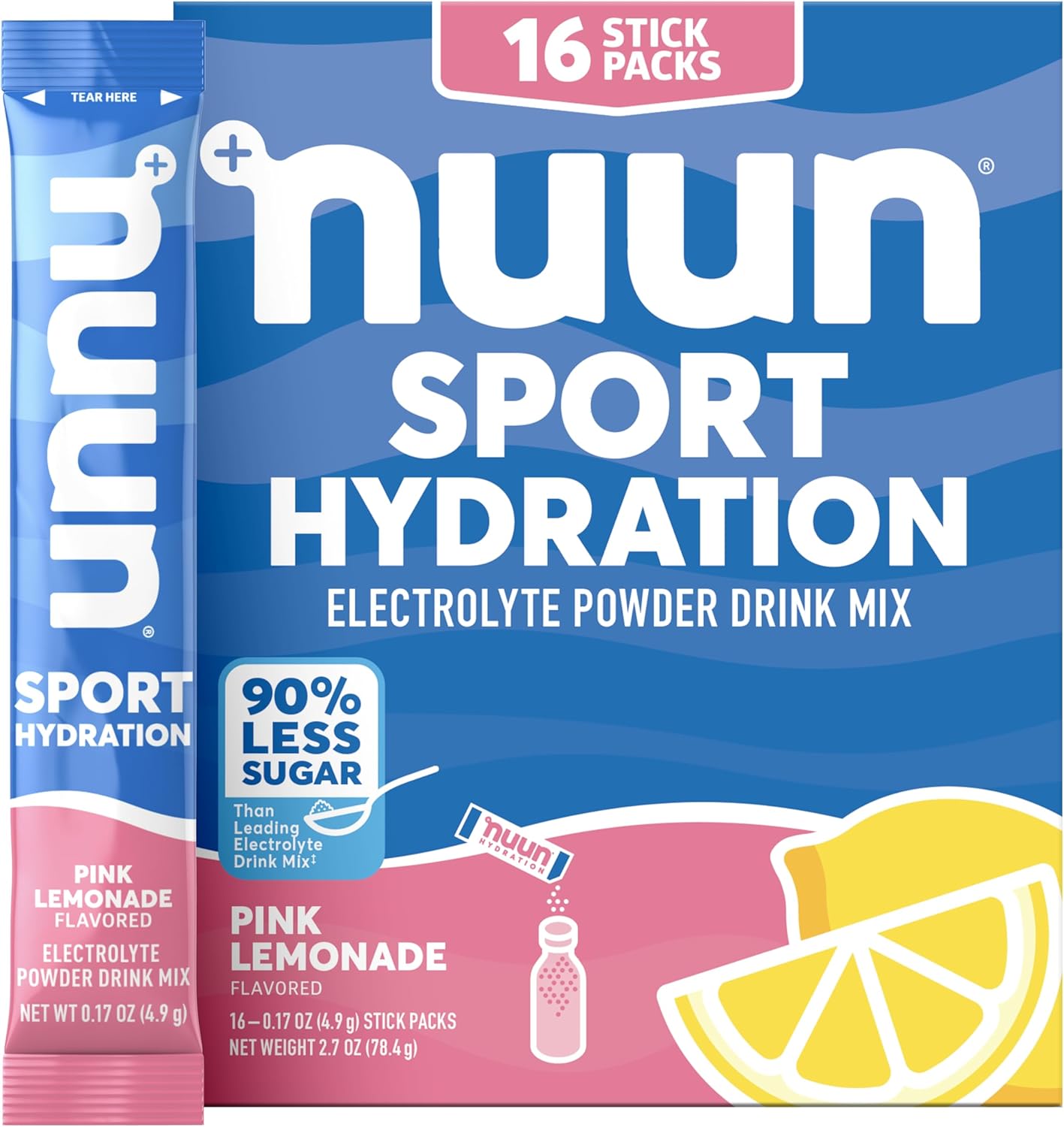 Nuun Sport Electrolyte Powder Packets with Magnesium, Calcium, Potassium, Chloride, and Sodium, Hydration Packets for On-the-Go, Pink Lemonade Flavor, Gluten Free & Vegan, 16 Single Servings