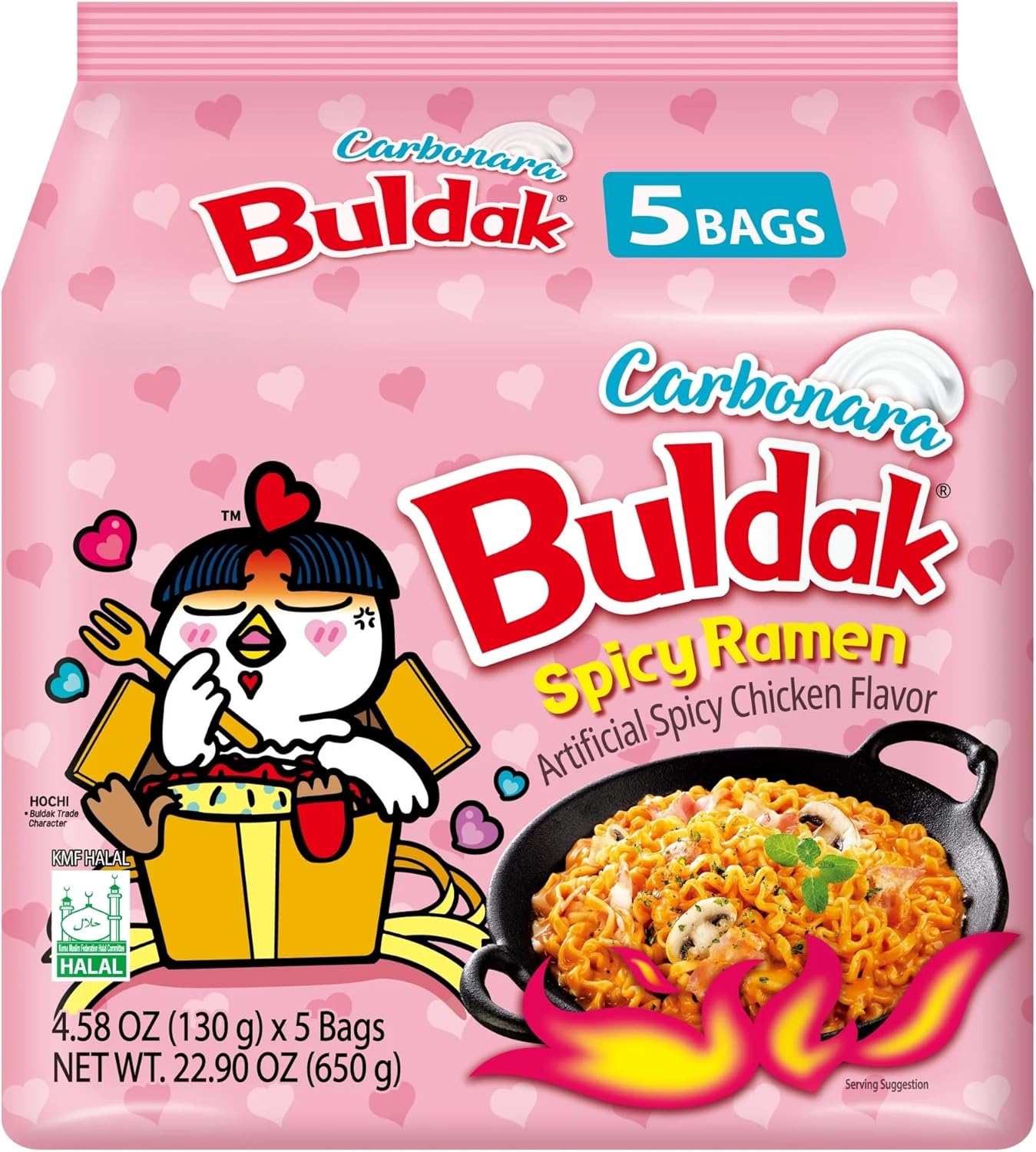 Buldak Noodles Carbonara Hot Chicken Flavor Ramen 5 Pack - Ramen Instant Noodles Excellent for Snack and Soups
