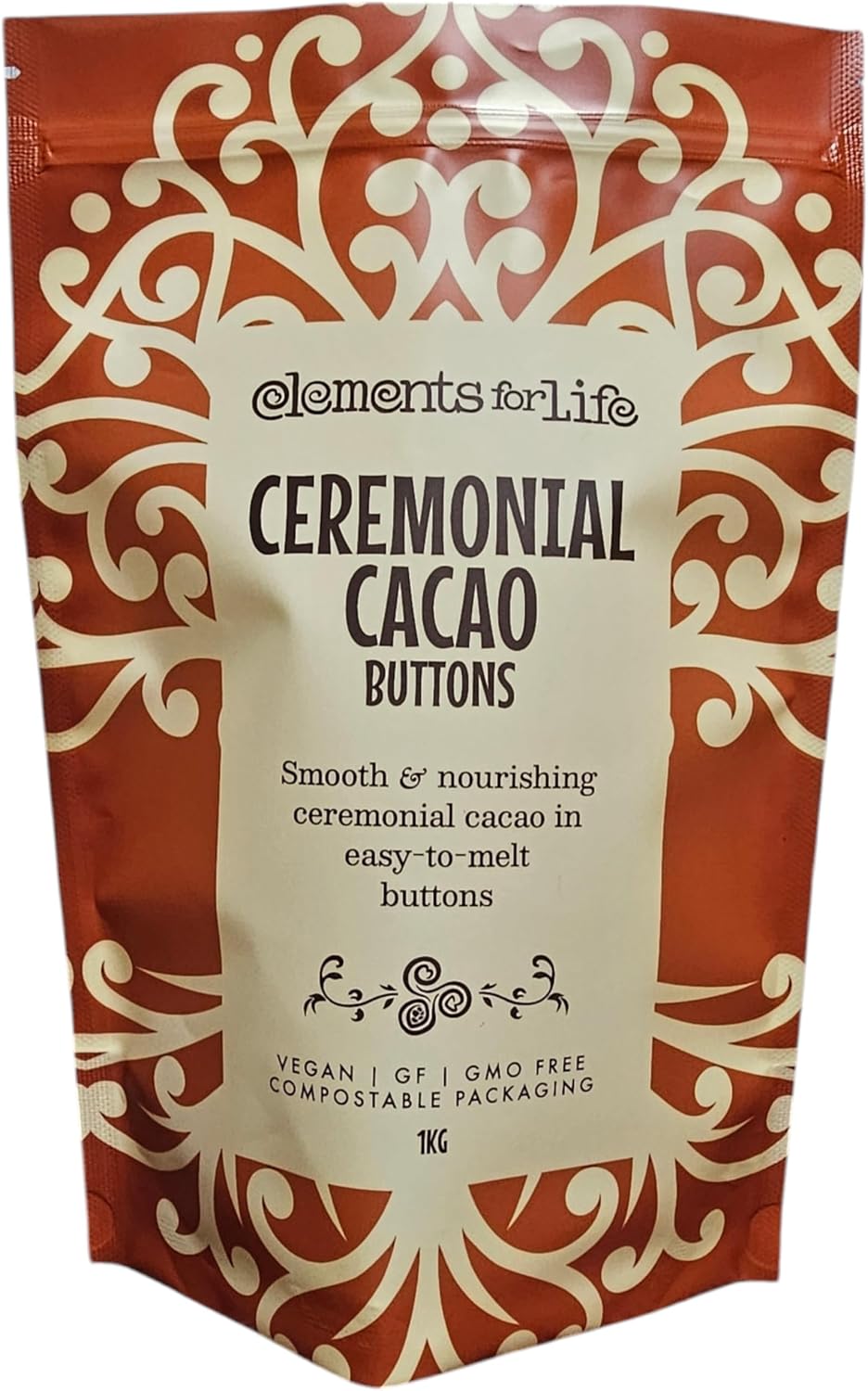 Elements for Life Ceremonial Cacao Paste Buttons 1kg | Smooth & Nourishing Vegan Ceremonial Cacao Drops | Compostable Packaging | Ethically Sourced | 100% Dark Chocolate Chips |