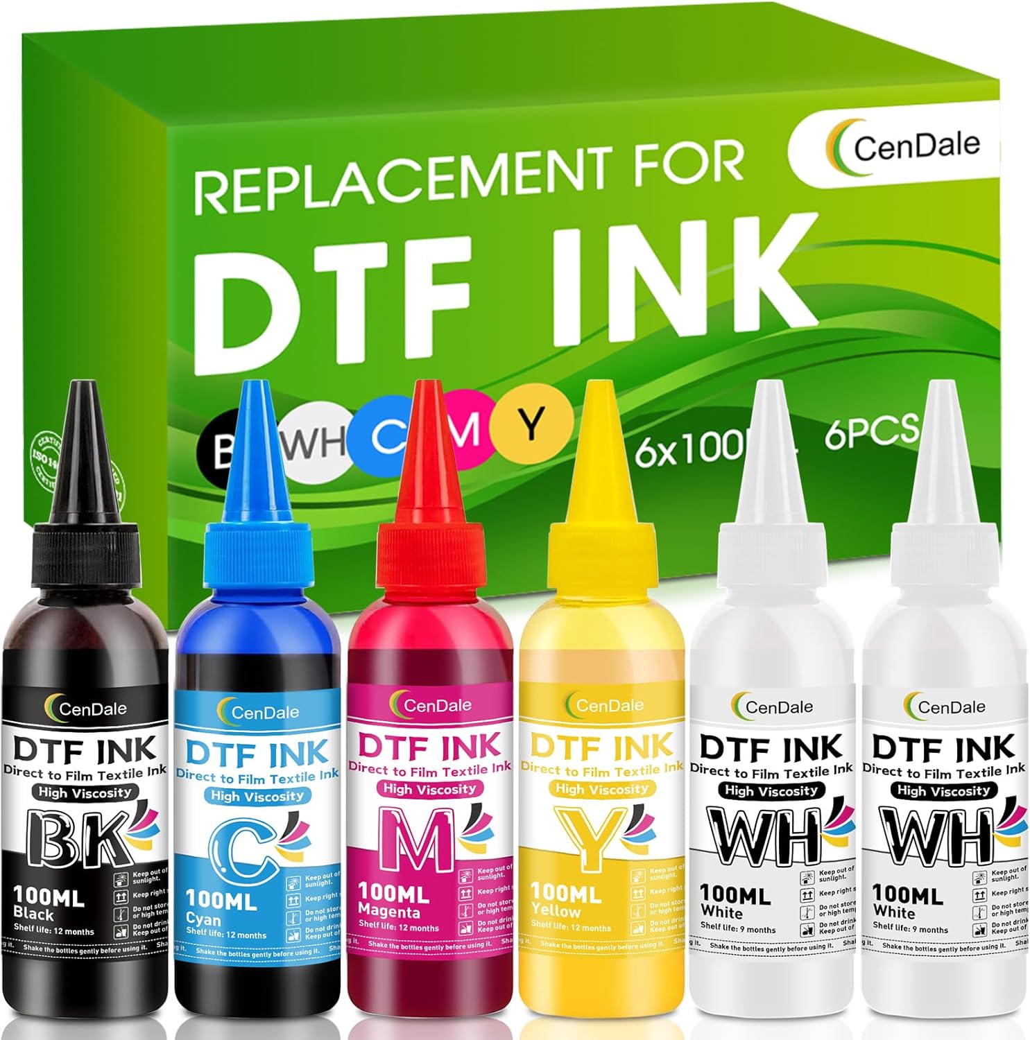 DTF Ink 600ML - Upgraded High Viscosity DTF Transfer Ink for DTF Film, Refilled Ink for Epson ET-8550 XP-15000 L1800 L805 R1390 R2400 1430 DTF Printers, Heat Transfer Printing Ink Set