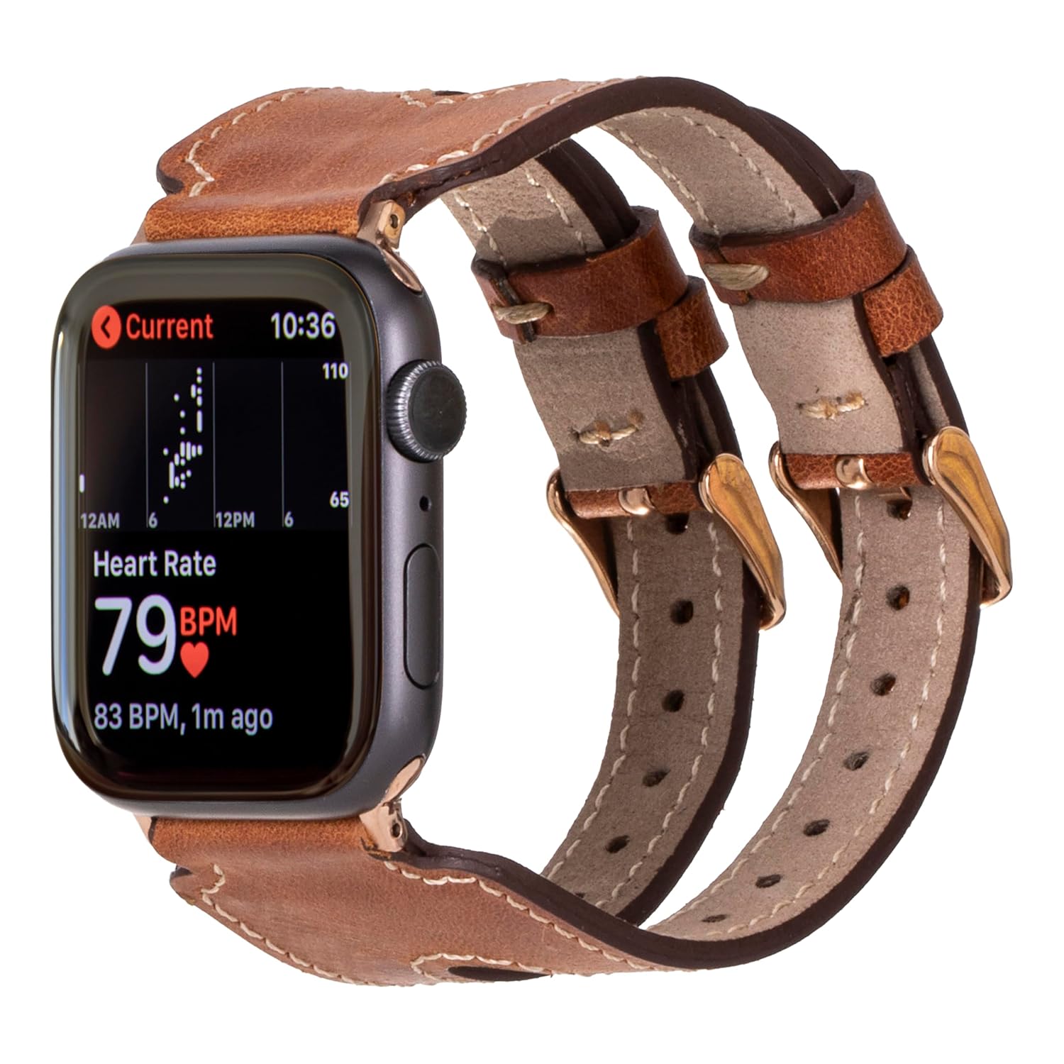 Apple Watch Band 46mm for men & women, Handmade Genuine Leather, Double Wings Watch Band Compatible with iWatch Series 10 9 8 7 6 5 4 3 2 1 SE Ultra, Wristband Medium/Band-Brown