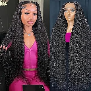 30 Inch Deep Wave Lace Front Wigs Human Hair 13x6 HD Transparent Human Hair Lace Front Wigs for Women 200% Density Deep Curly Human Hair Wigs Pre Plcked Deep Wave Frontal Wigs with Baby Hair