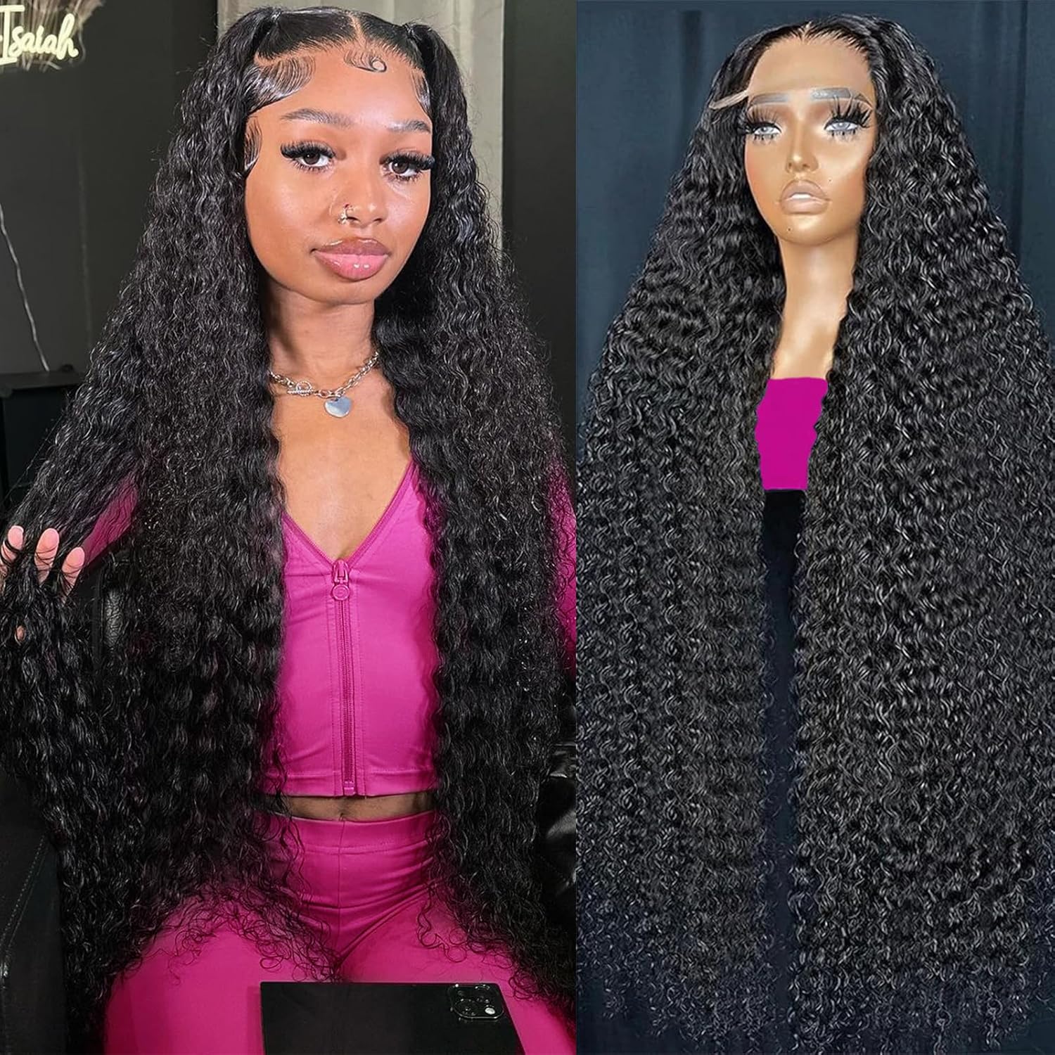 30 Inch Deep Wave Lace Front Wigs Human Hair 13x6 HD Transparent Human Hair Lace Front Wigs for Women 200% Density Deep Curly Human Hair Wigs Pre Plcked Deep Wave Frontal Wigs with Baby Hair