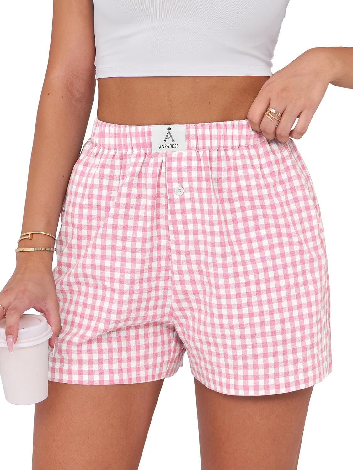ANRABESS Boxer Shorts for Women Gingham Pajama 2025 Summer Casual Lounge Sleep Plaid Shorts Y2K Beach Bottoms