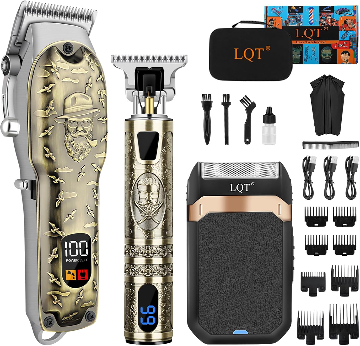 LQT Professional Hair Clipper for Men - Cordless Electric Shaver, Beard Trimmer, Grooming Kit, Barber Stylist Tool & Mustache Cutting Set - Ideal Gift for Him (Bronze)